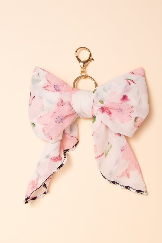 Rose Floral Multifunction Scarf Bow Bag Charm & Keychain | Pink