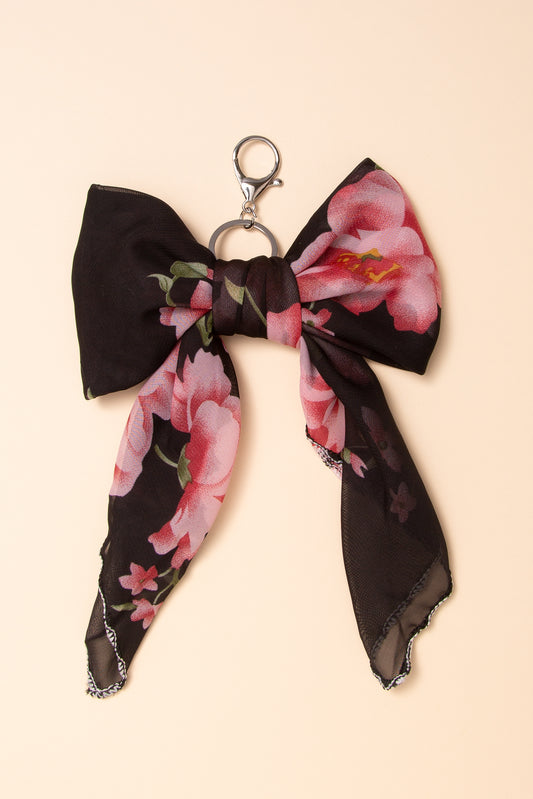 Eleanor Pastel Bloom Multifunction Scarf Bow Bag Charm & Keychain | Black