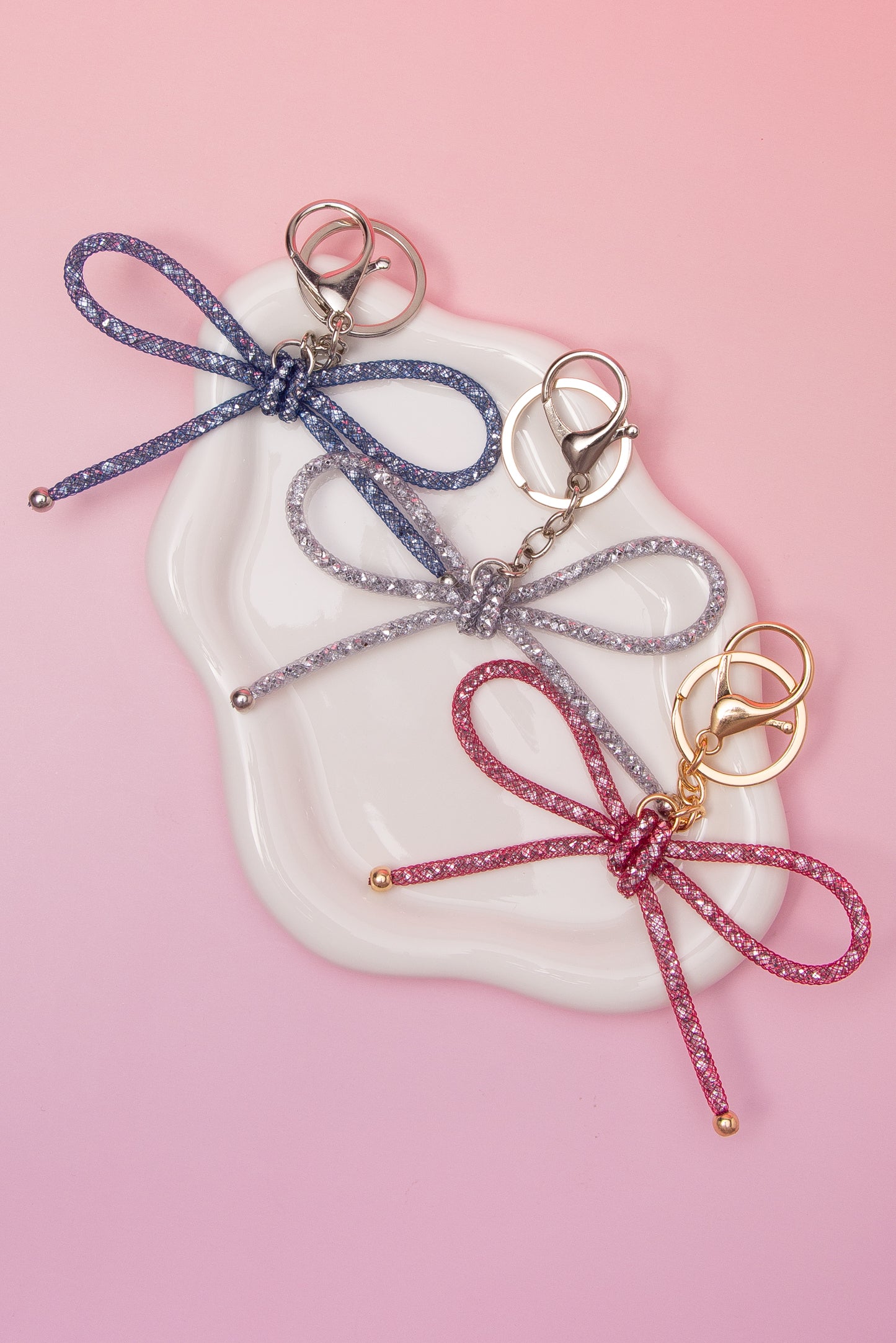 Olivia Metallic Mesh Bow Bag Charm Keychain