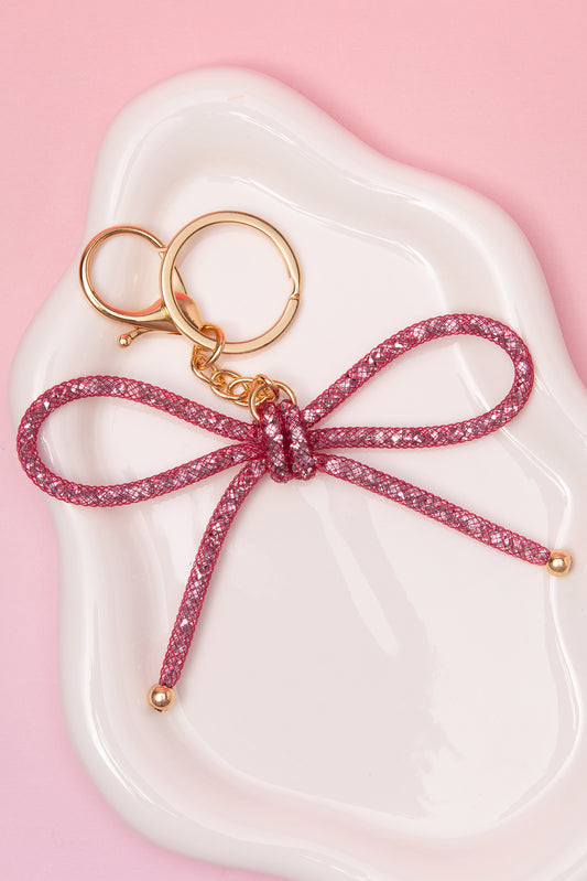Olivia Metallic Mesh Bow Bag Charm Keychain | Pink