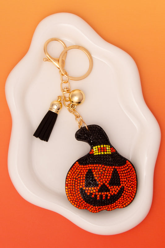 Kelly Jeweled Pumpkin Witch Hat Halloween Keychain Bag Charm