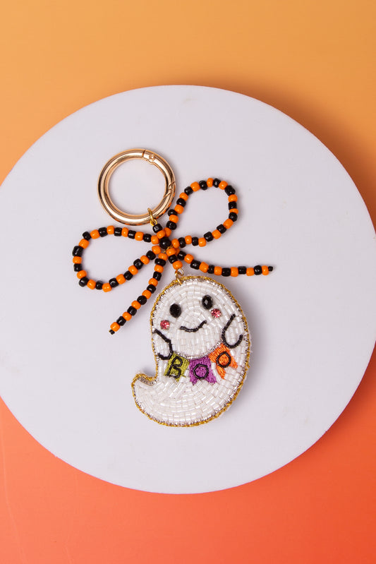 Ella Beaded Halloween Bow Ghost "Boo" Bag Charm