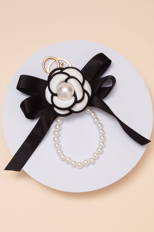 Ivanna Floral Pearl Ribbon Keychain | Black