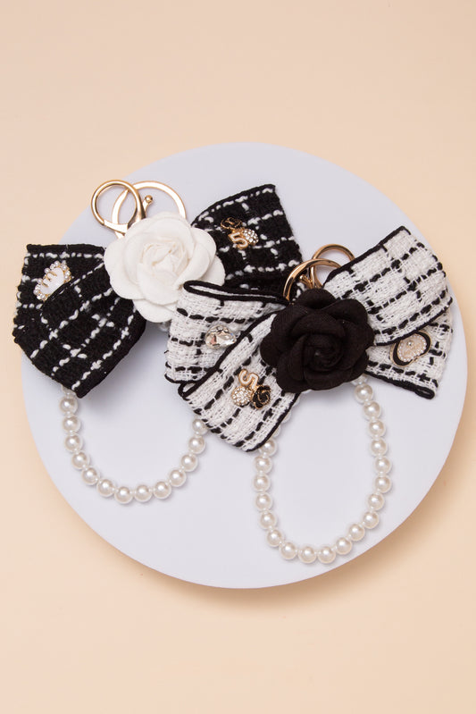 Estelle Tweed Floral Pearl Keychain