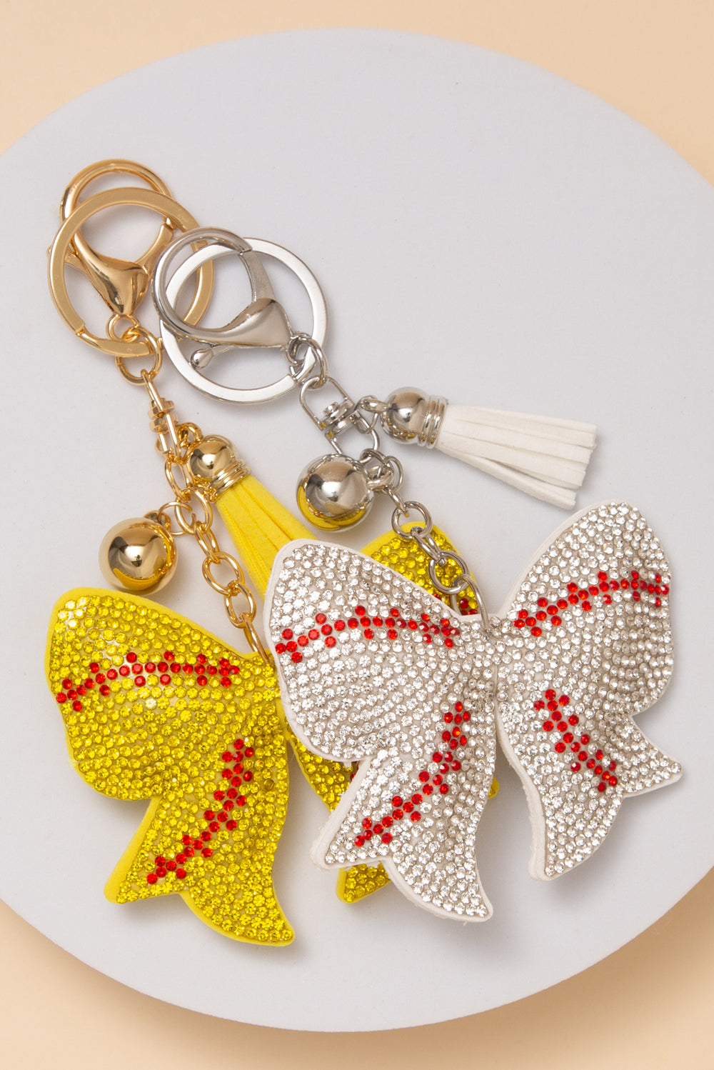 Annie Rhinestone Baseball Bow Keychain