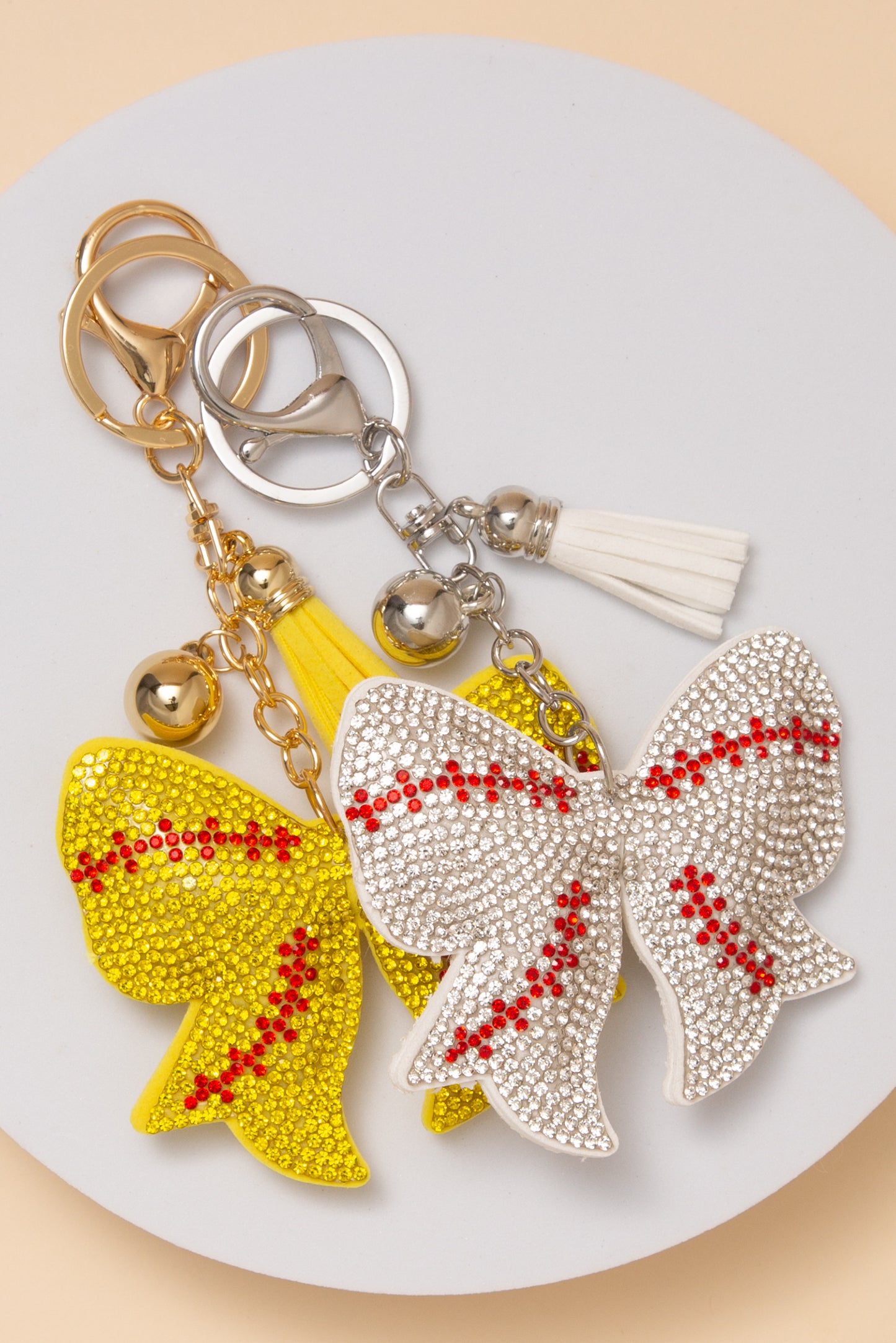 Annie Rhinestone Baseball Bow Keychain