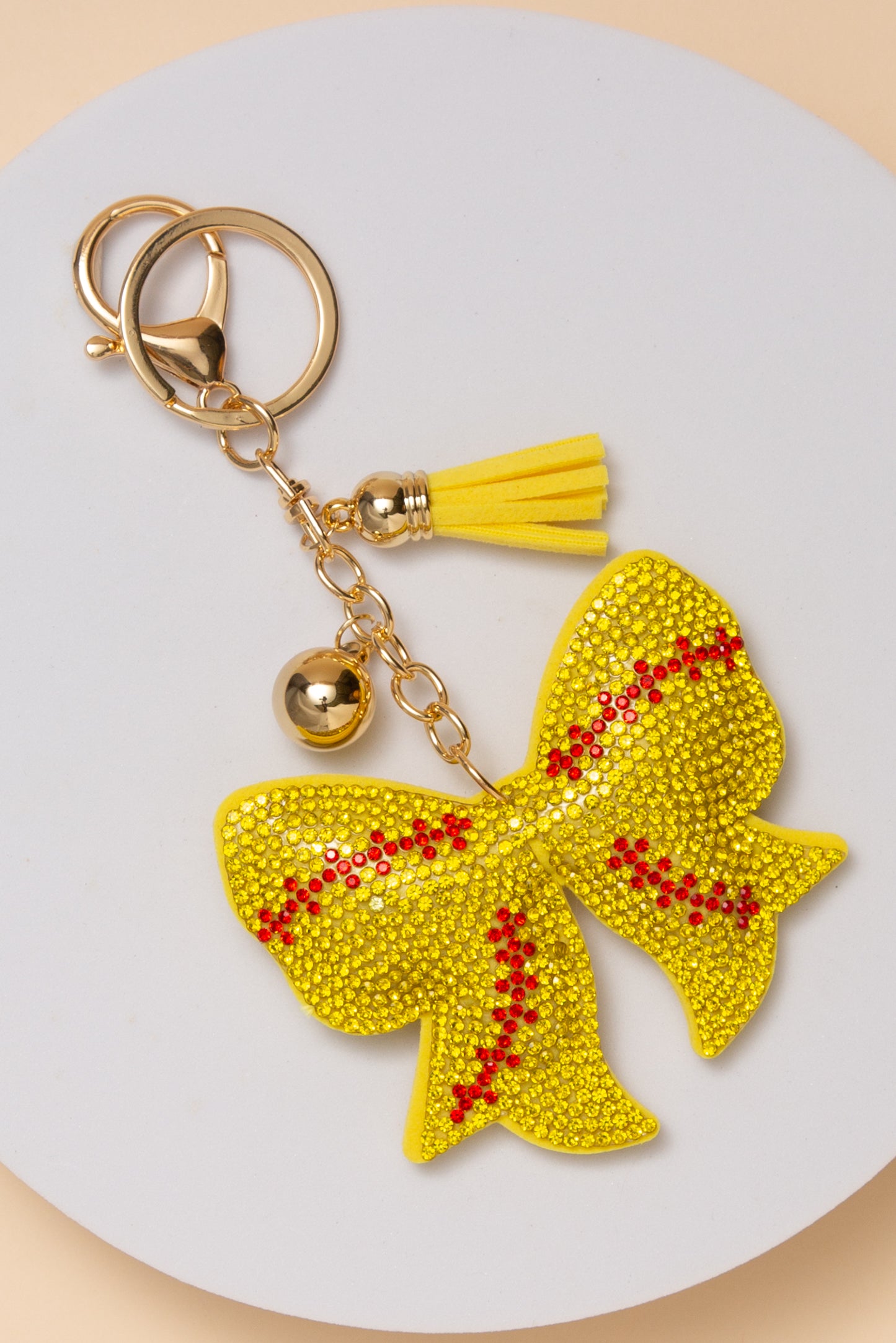 Annie Rhinestone Baseball Bow Keychain | Yellow