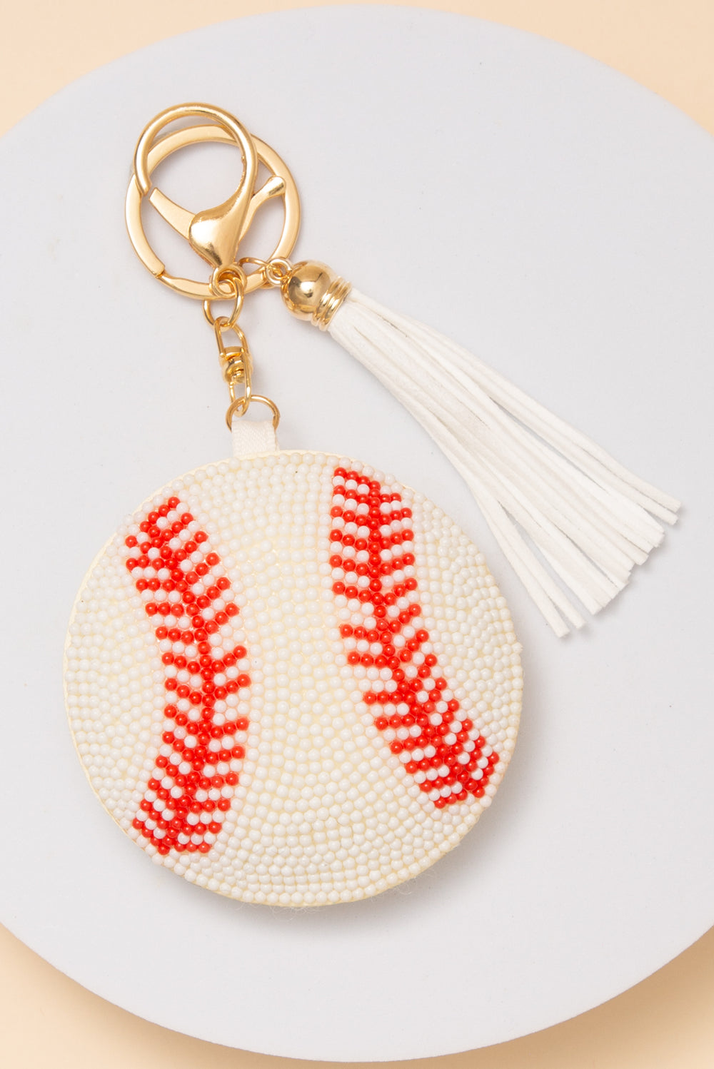Vera Game Day Baseball Round Beaded Bag Charm Keychain