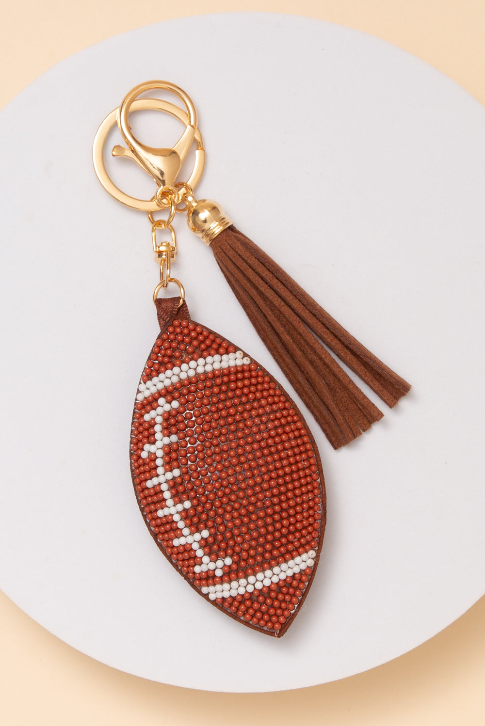 Jasmine Game Day Football Round Beaded Bag Charm Keychain