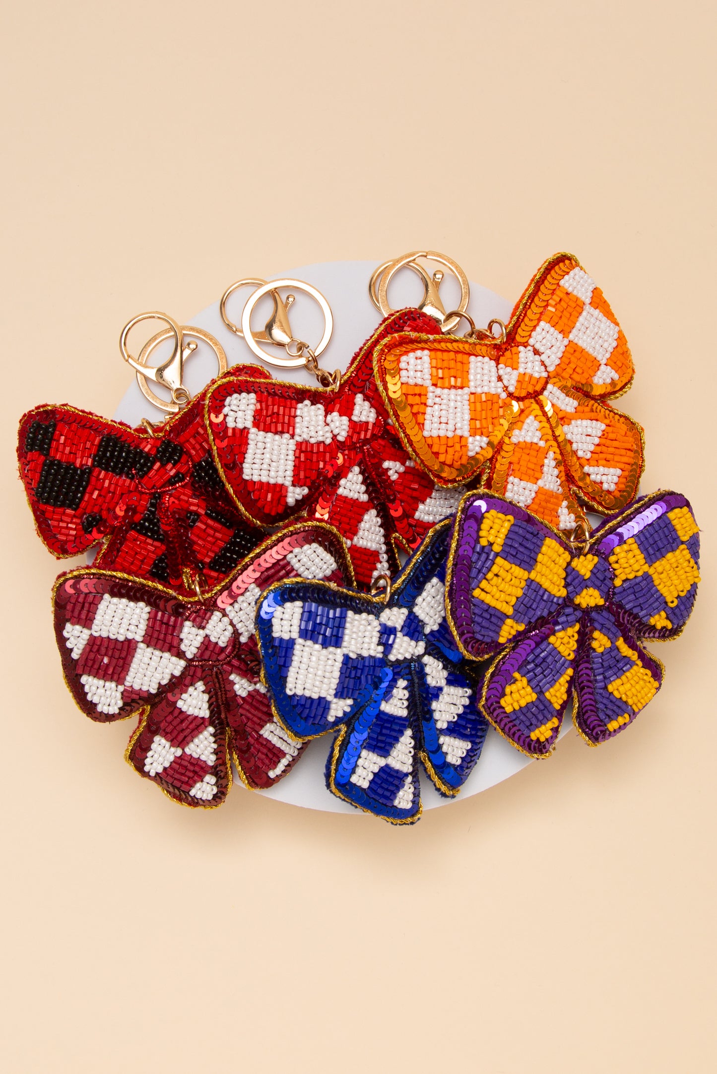 Alora Gameday Checker Pattern Bow Keychain