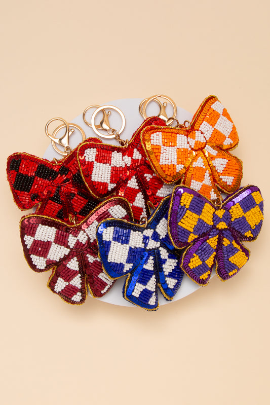 Alora Gameday Checker Pattern Bow Keychain