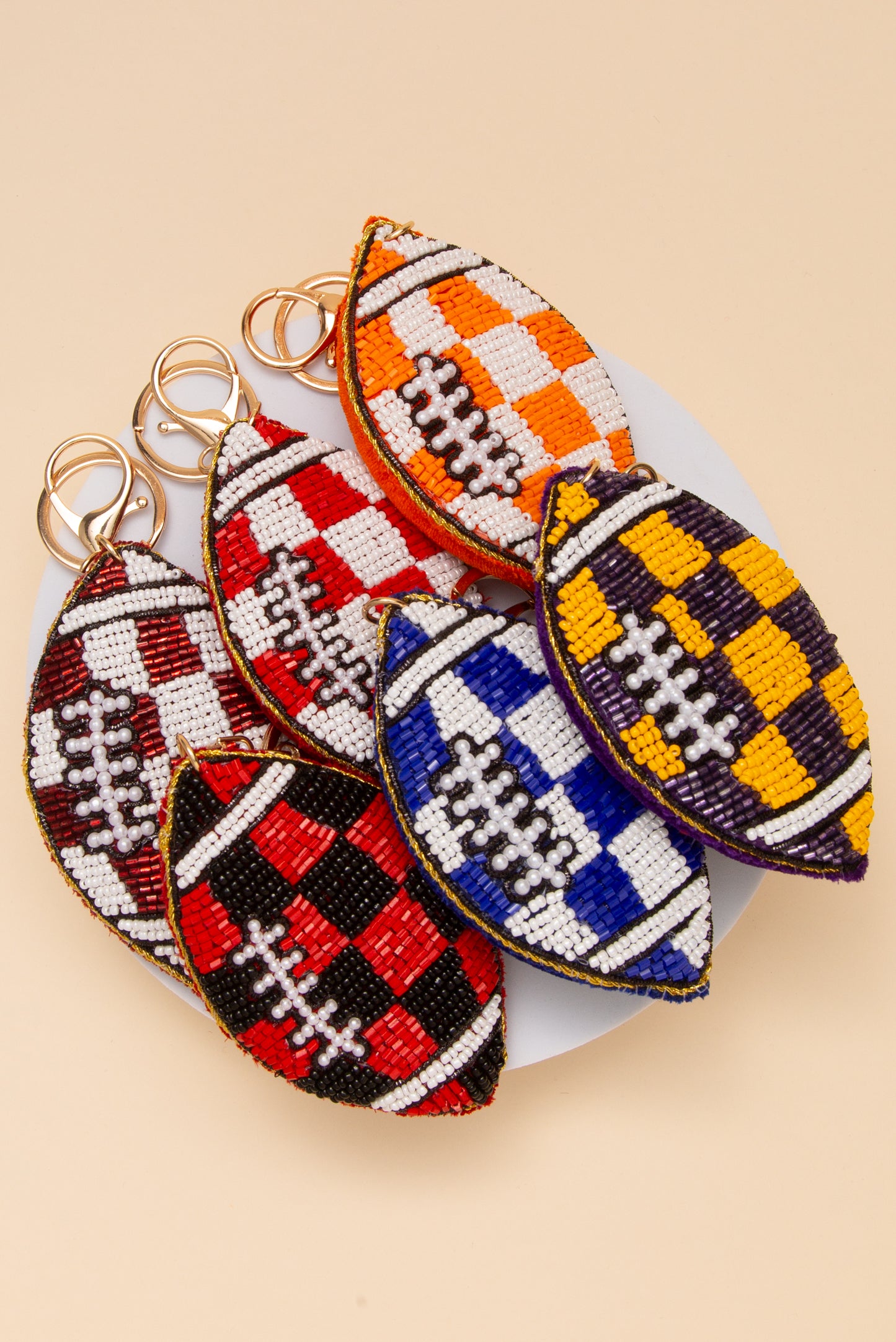 Nicole Gameday Checker Pattern Football Keychain