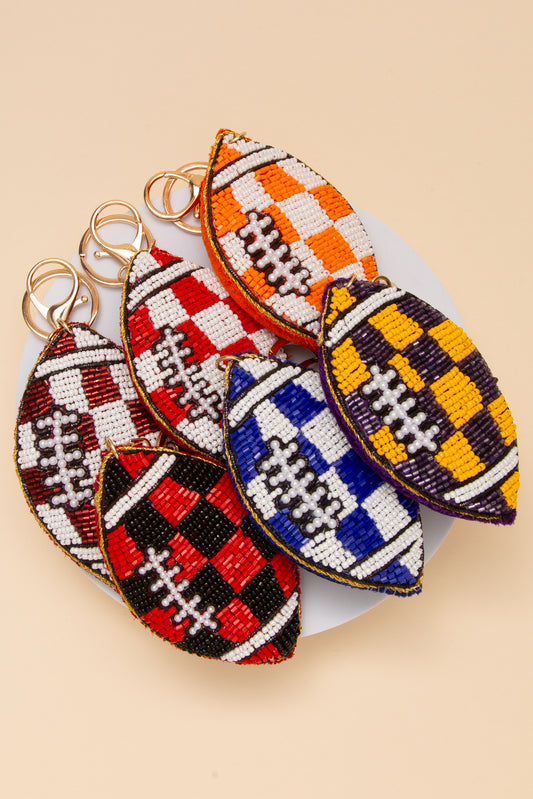Nicole Gameday Checker Pattern Football Keychain