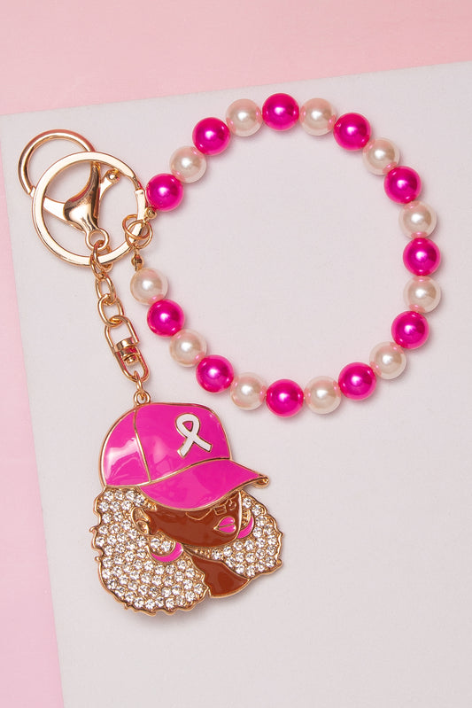 Vivian Black Queen Breast Cancer Awareness Pink Ribbon Keychain | Gold