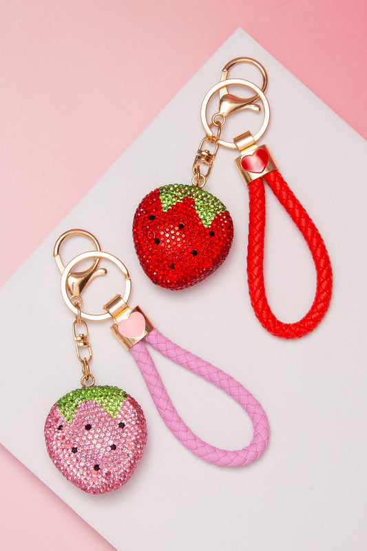 Hailey Rhinestone Strawberry Keychain With Heart