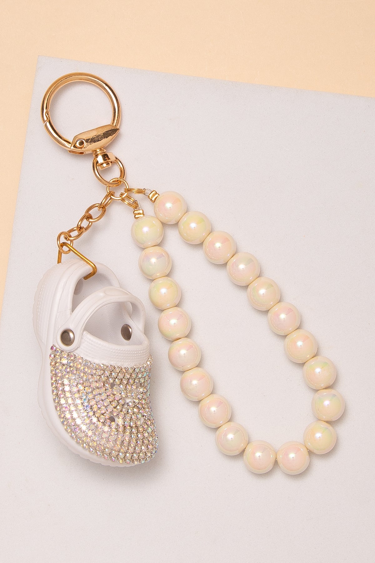 Olivia Rhinestone Pave Clog Bead Wristlet Keychain