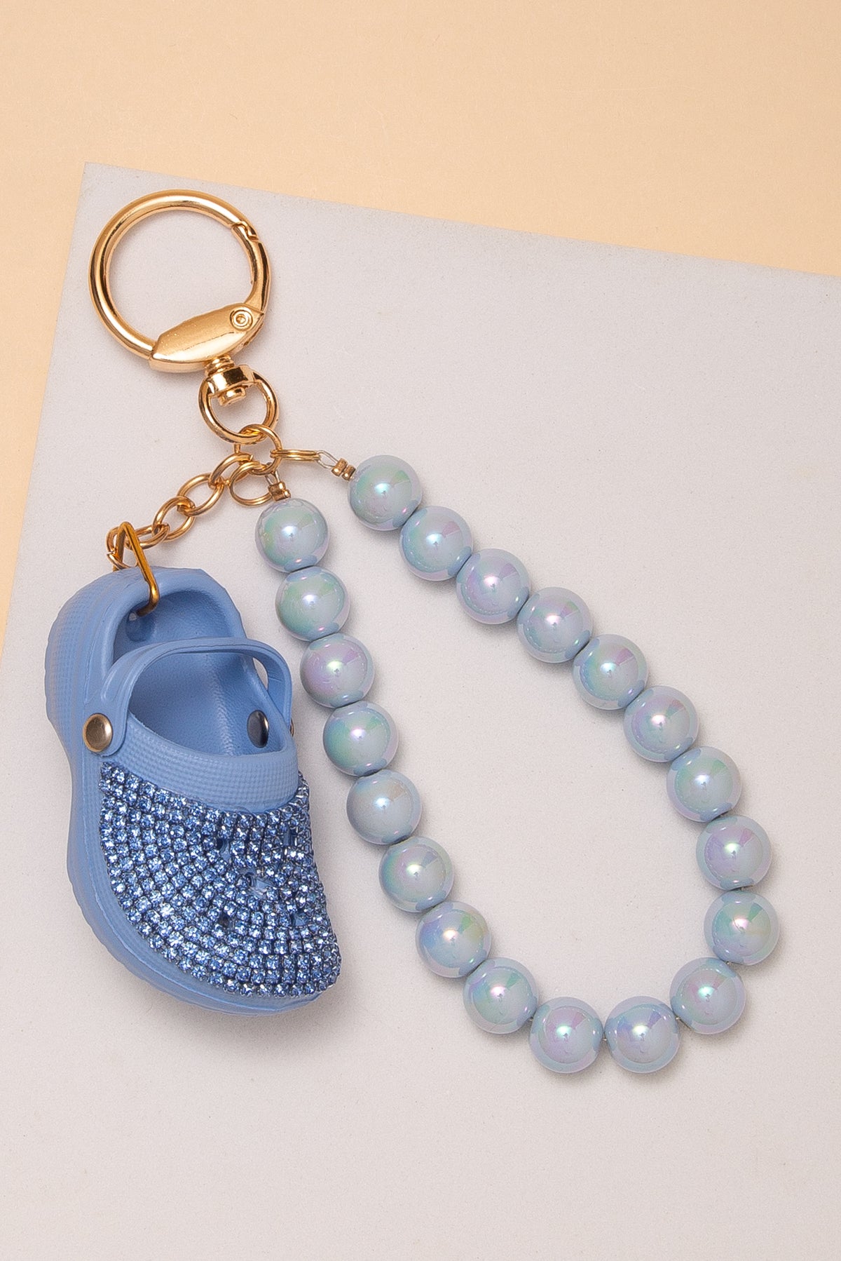 Olivia Rhinestone Pave Clog Bead Wristlet Keychain
