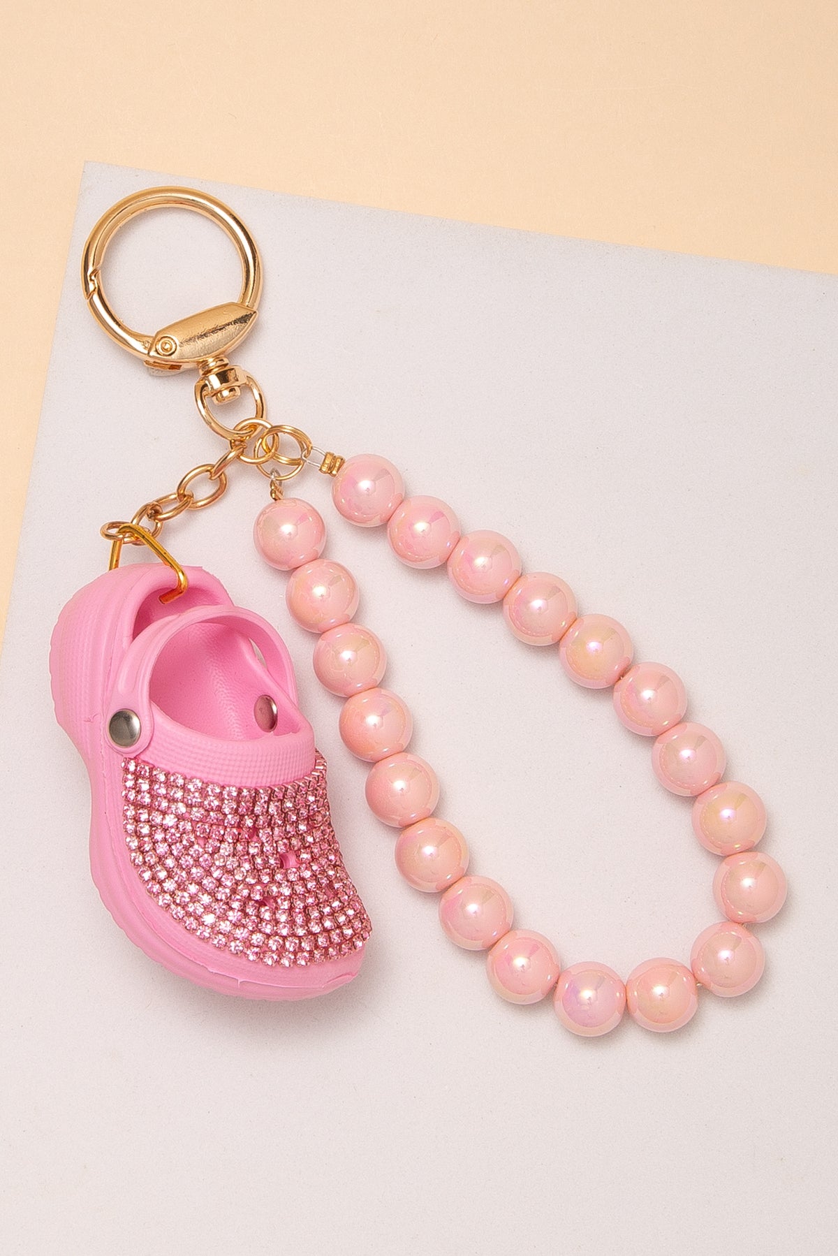 Olivia Rhinestone Pave Clog Bead Wristlet Keychain