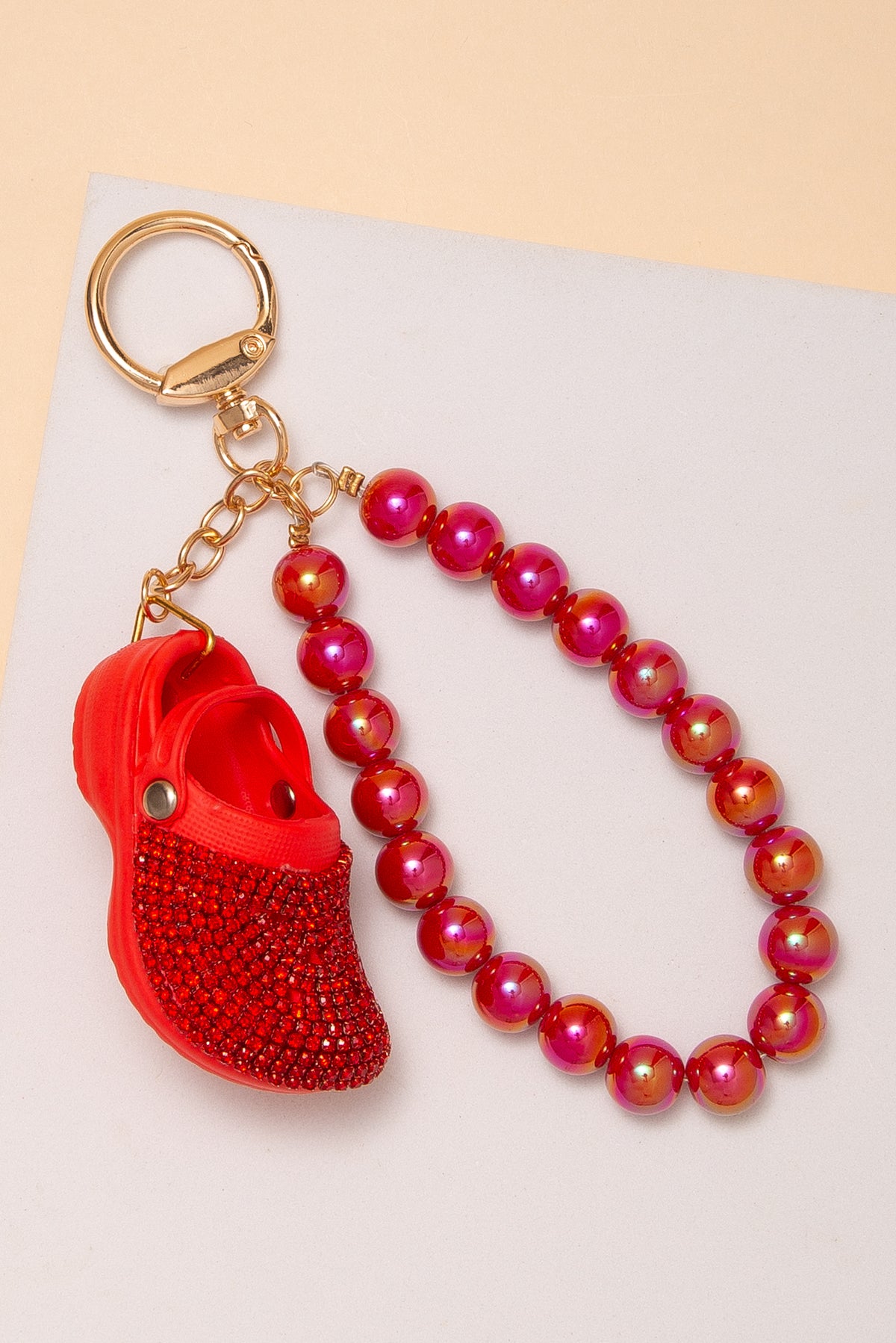 Olivia Rhinestone Pave Clog Bead Wristlet Keychain