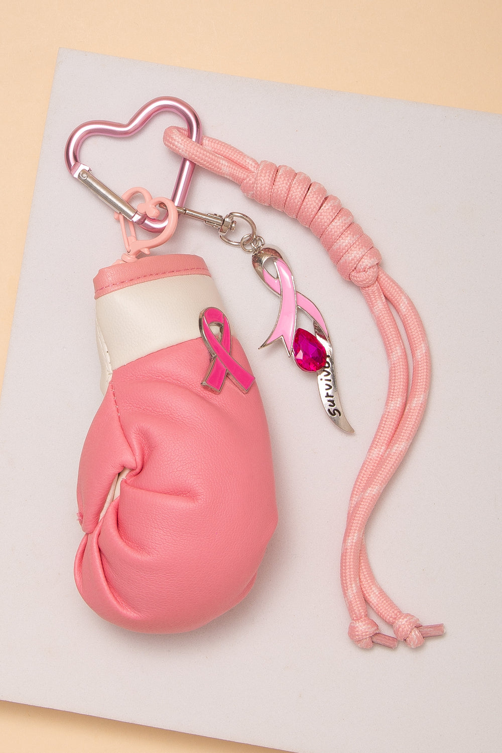 Charlotte Breast Cancer Awareness Pink Ribbon Boxing Glove Keychain