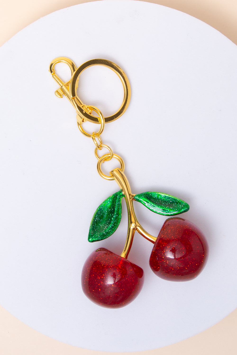 Violet Cherry with Green Leaf Detail Keychain