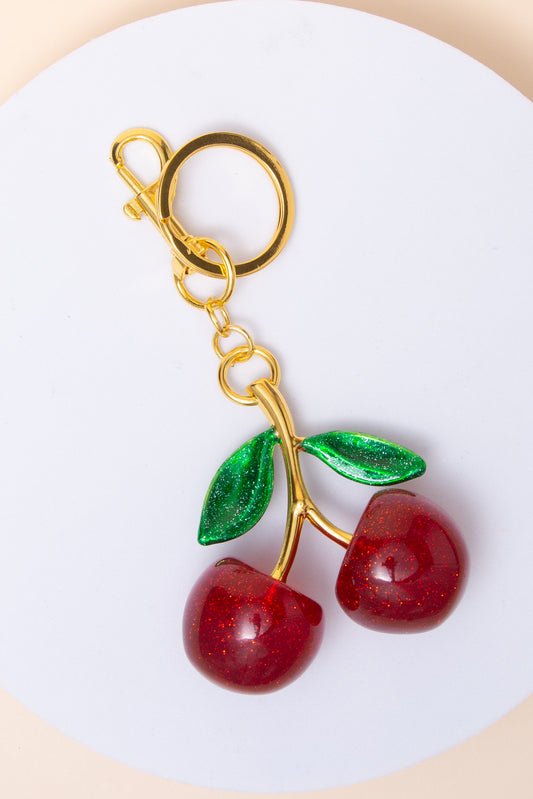 Violet Cherry with Green Leaf Detail Keychain