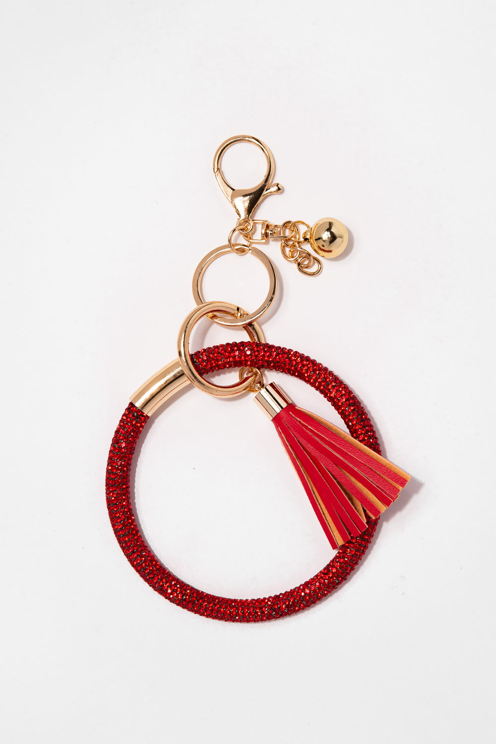Rhinestone Wristlet Keyring Keychain with Tassel- Red