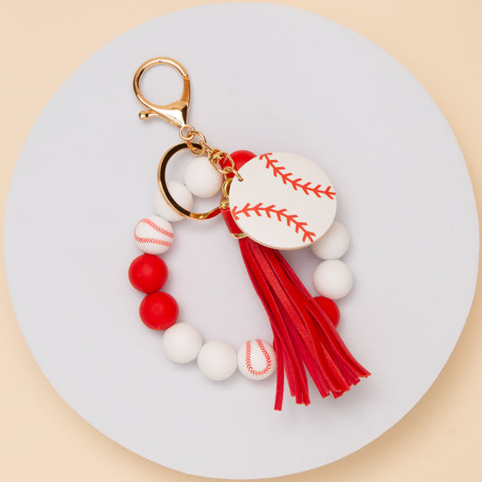 Brianna Game Day Baseball Beaded Wristlet Keychain
