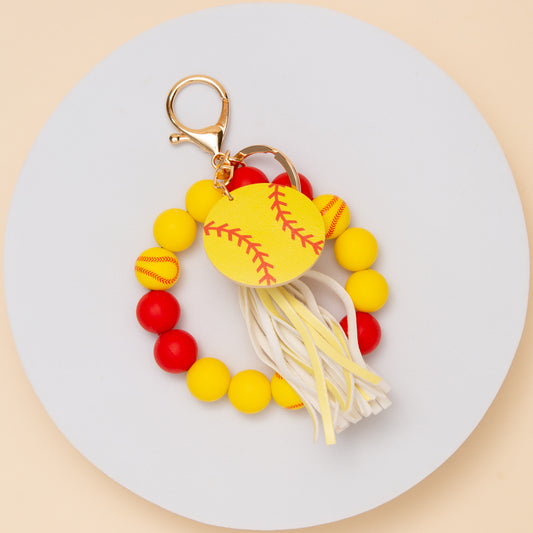 Luciana Game Day Softball Beaded Wristlet Keychain