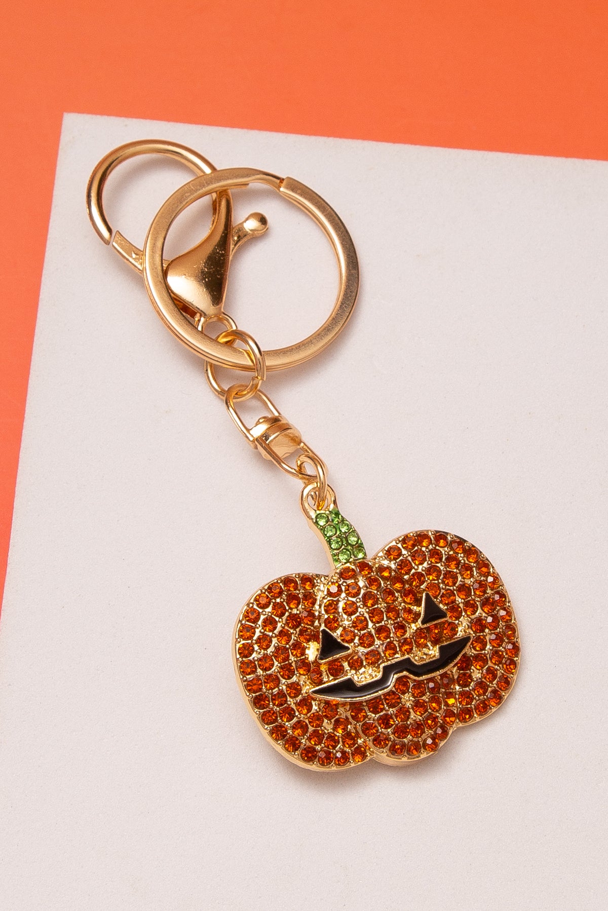 Juliana Halloween Crystal Pave Jack O Lantern Pumpkin Keychain