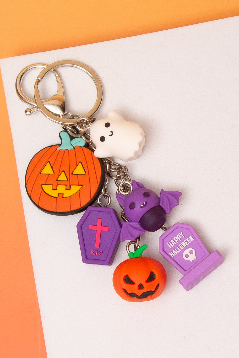 Sylvia Multi Charm Halloween Pumpkin Ghost Bat Keychain