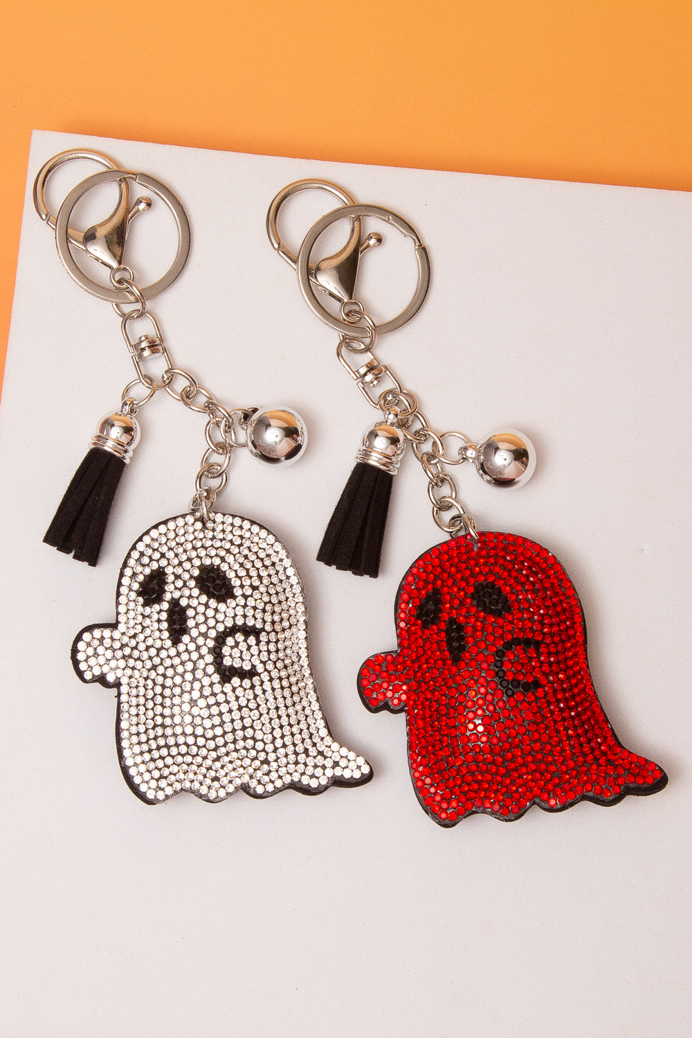 Catherine Rhinestone Pave Spooky Ghost Tassel Keychain