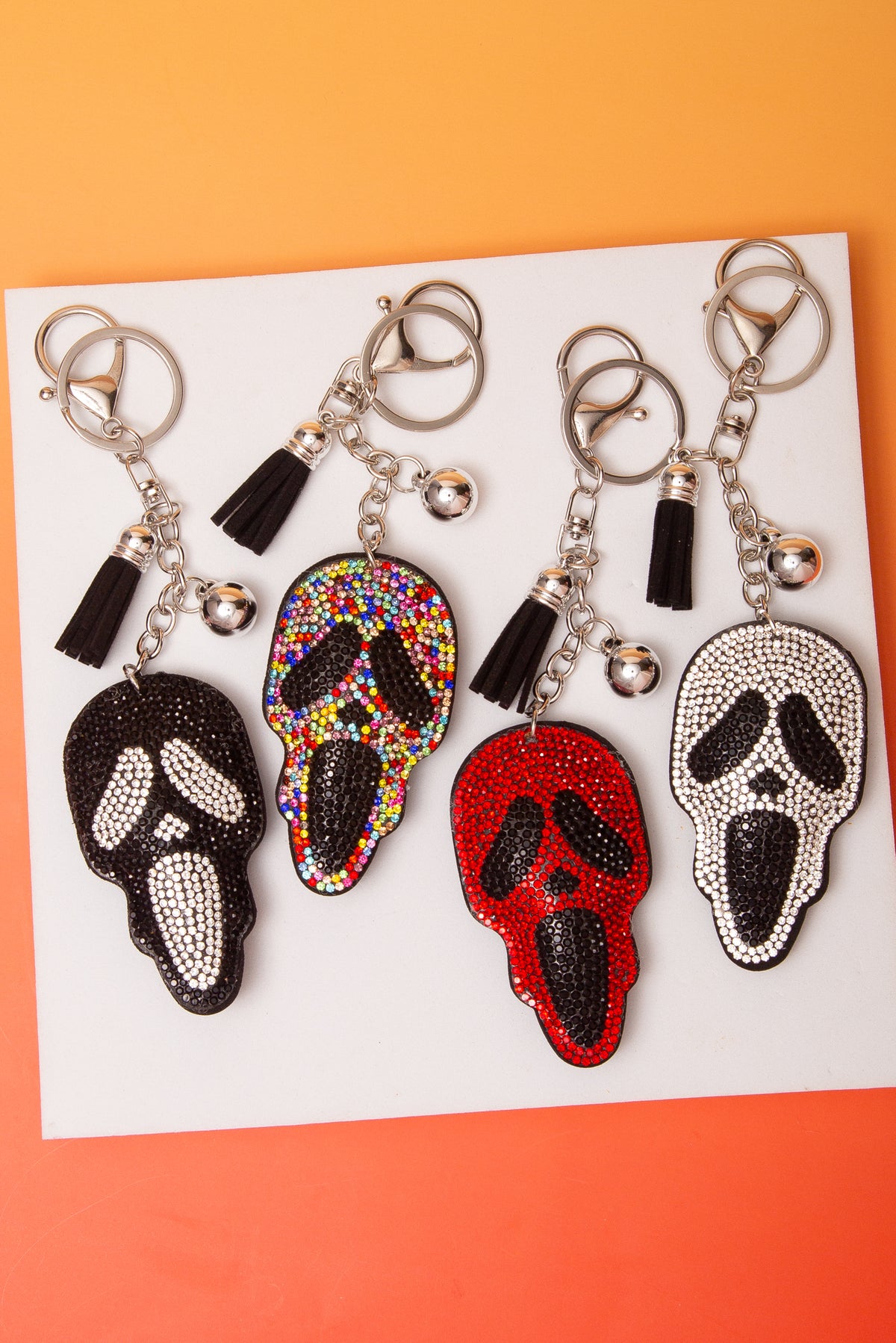 Carrie Rhinestone Scream Mask Tassel Keychain