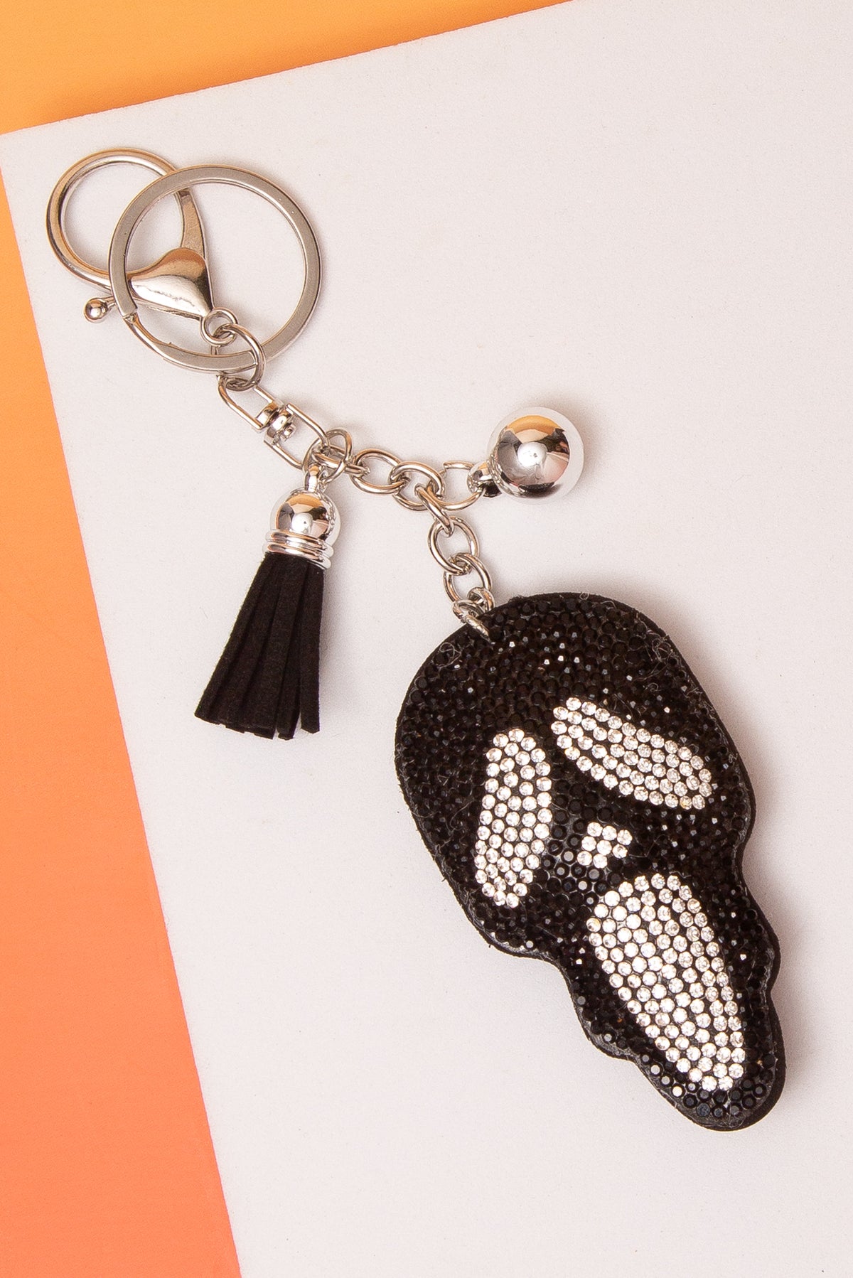 Carrie Rhinestone Scream Mask Tassel Keychain | Black