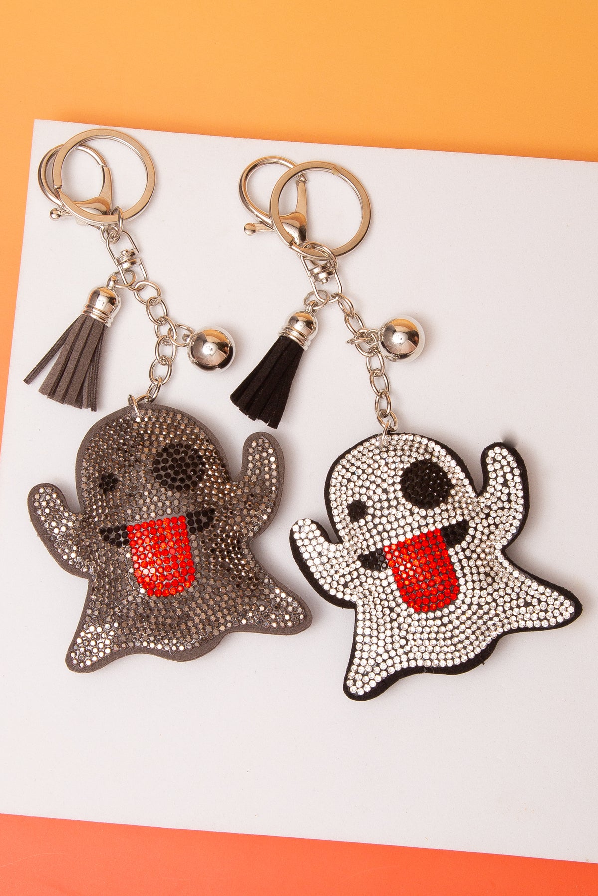 Angelina Rhinestone Pave Waving Ghost Tassel Keychain