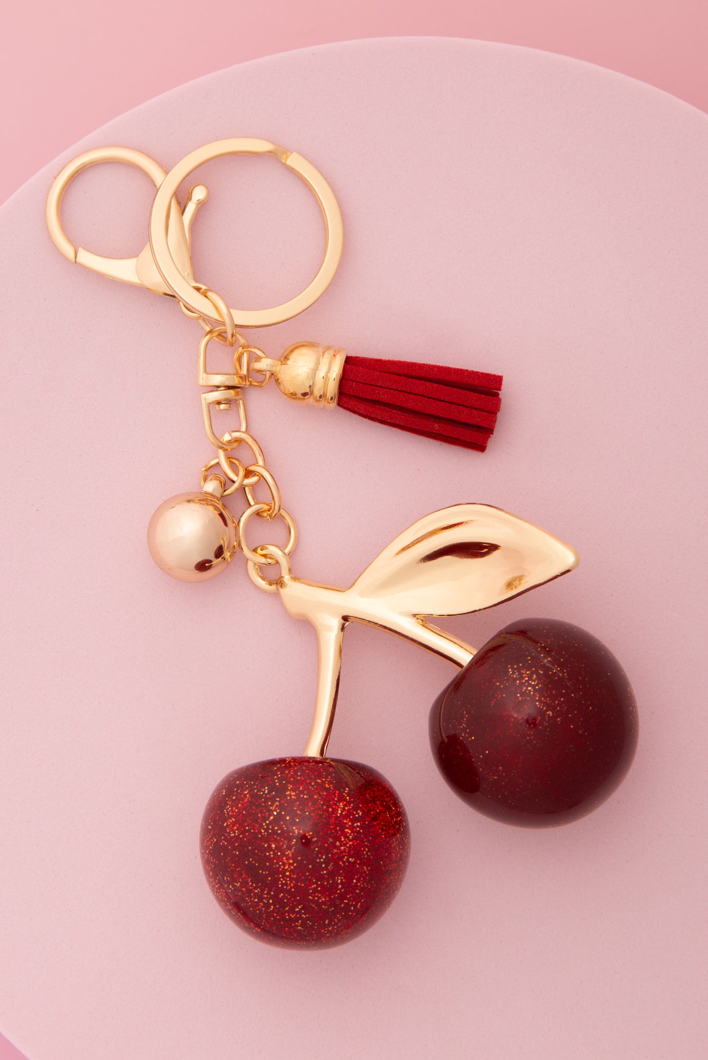 Miranda Red Glittered Resin Cherry Keychain with Lobster Clasp