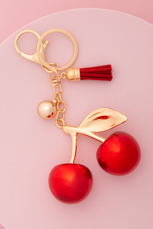Zoe Red Glossy Resin Cherry Keychain with Split Ring
