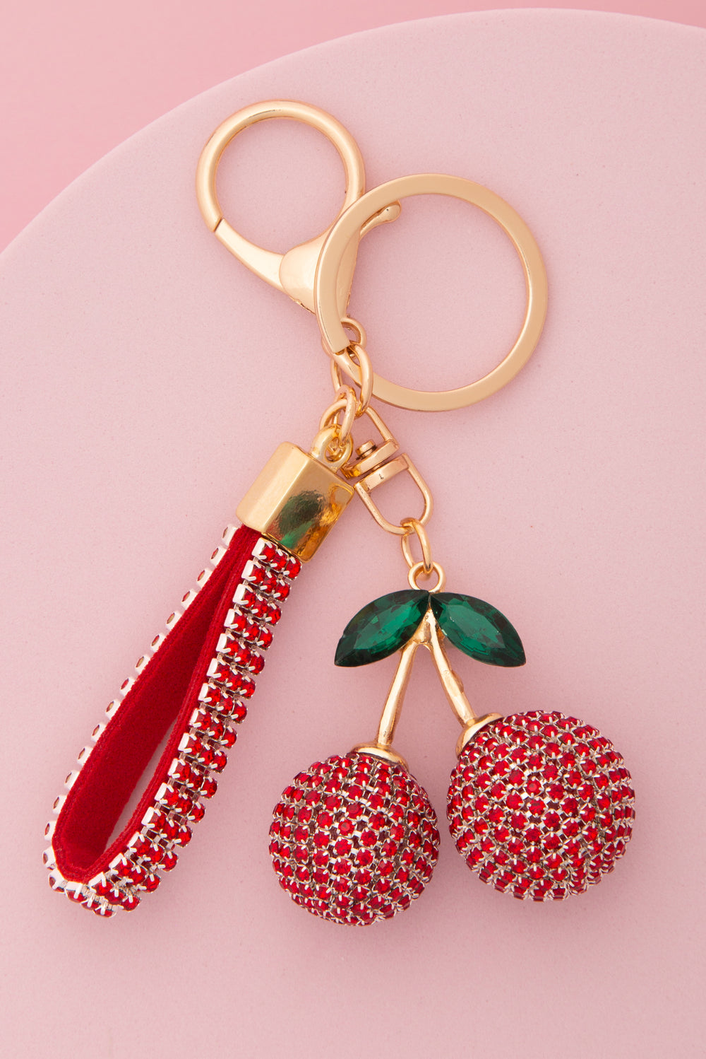 Becky Crystal Lined Red Rhinestone Cherry Wristlet Keychain