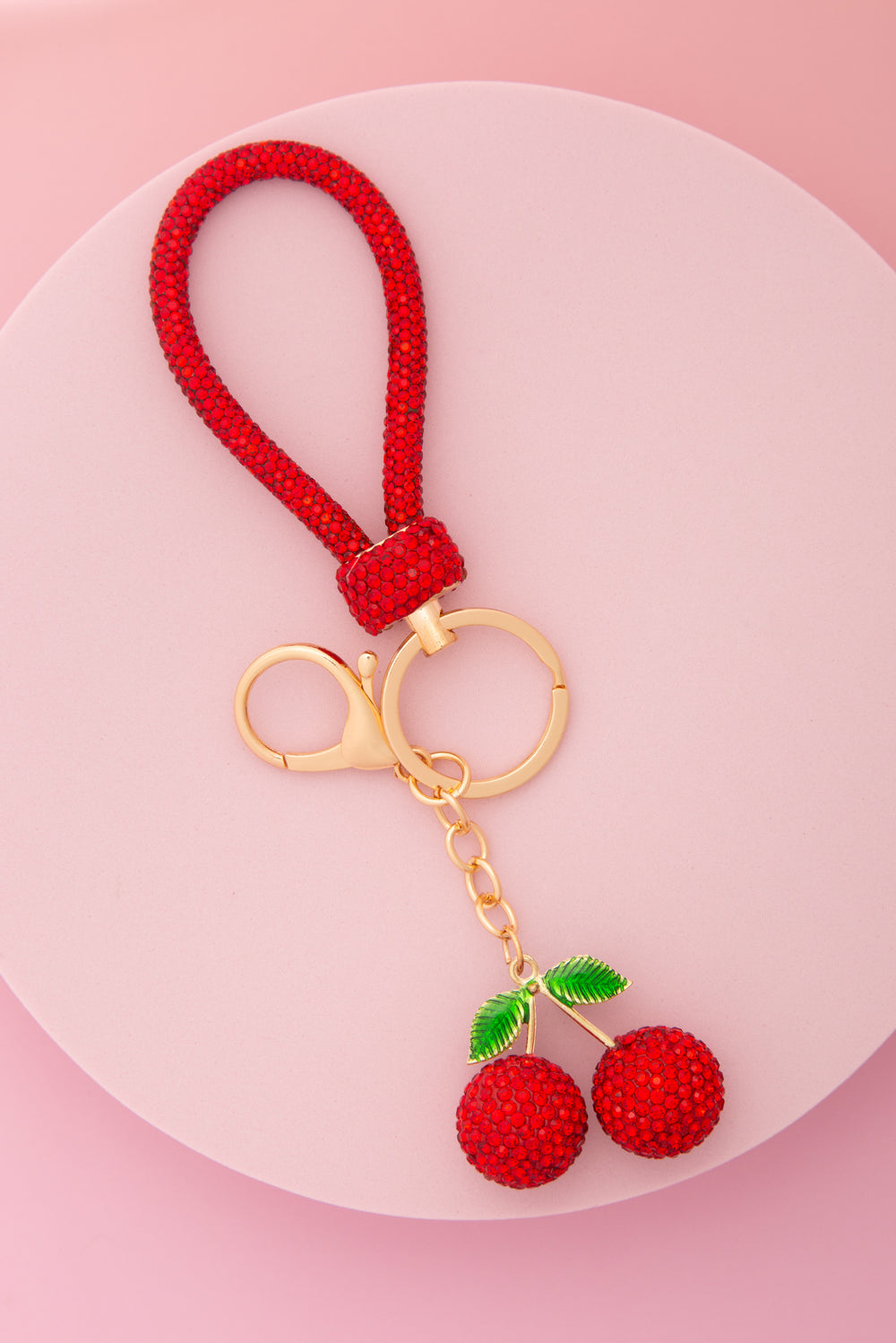 Lori Red Rhinestone Cherry Wristlet Keychain with Lobster Clasp