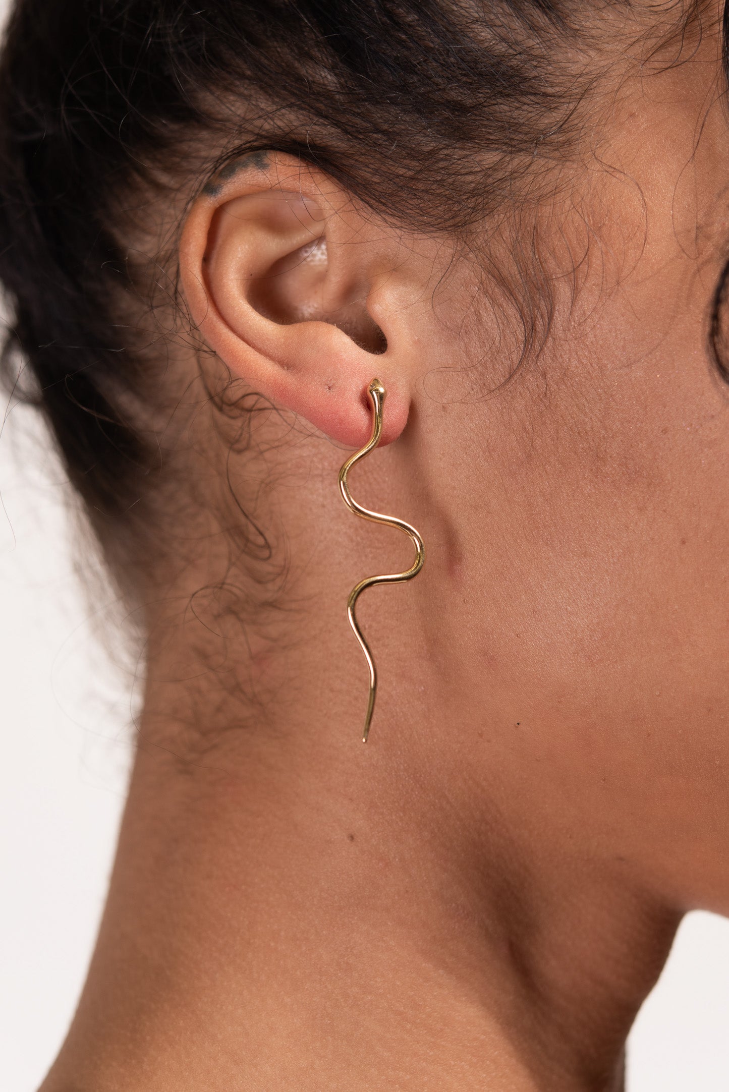 Gold Dipped Sterling Silver Snake Stud Earrings - Gold
