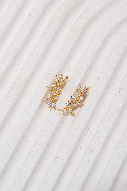 Italia CZ Brass Floral Earrings  - Gold