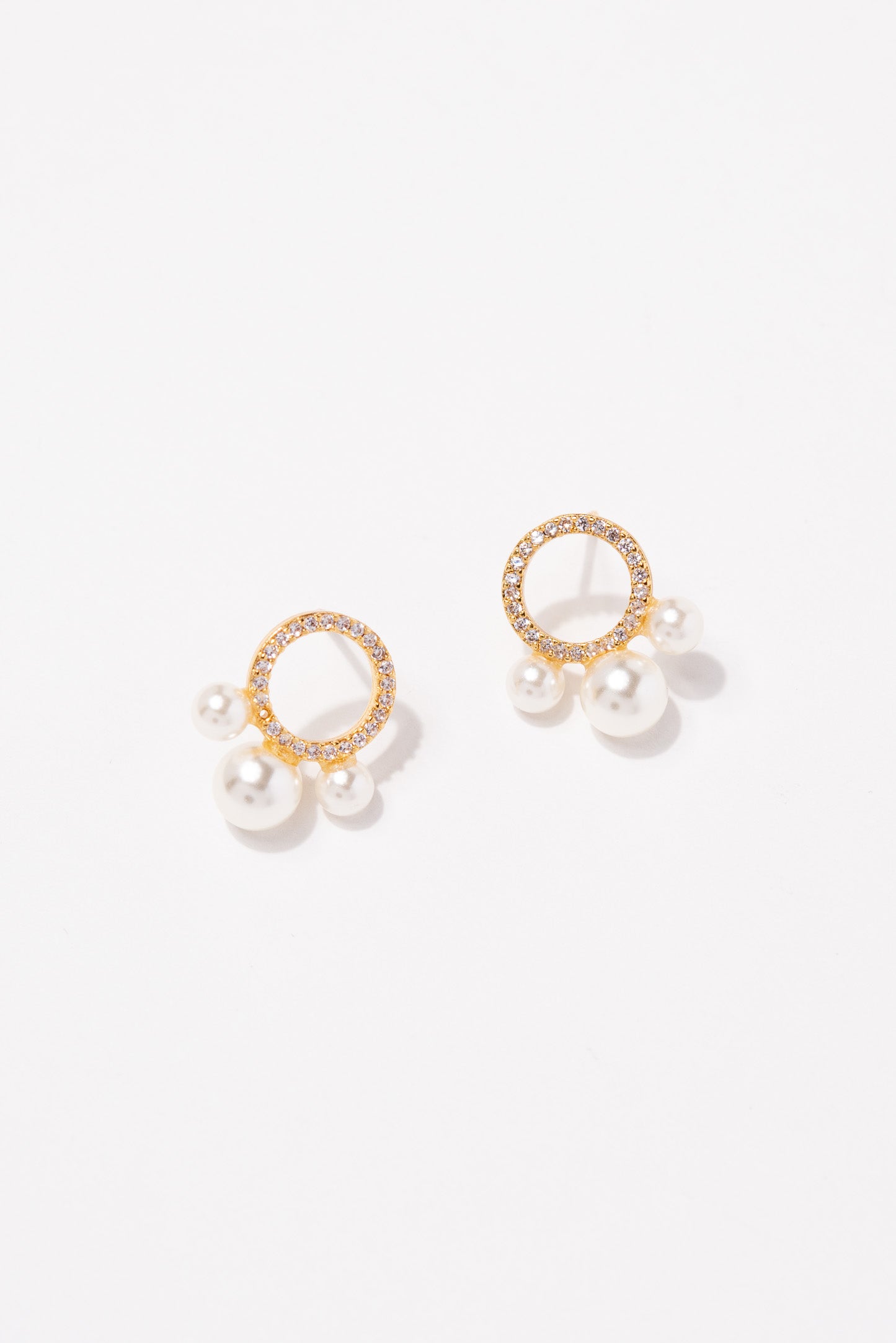 Melanie CZ Halo & Pearl Stud Earrings
