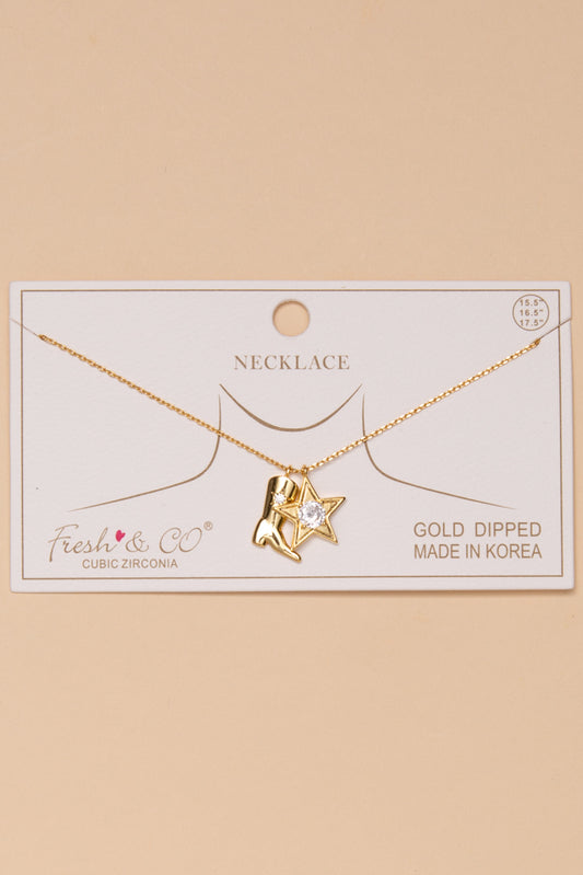 Zoey Cowboy Boot and Star Charm Necklace | Gold 