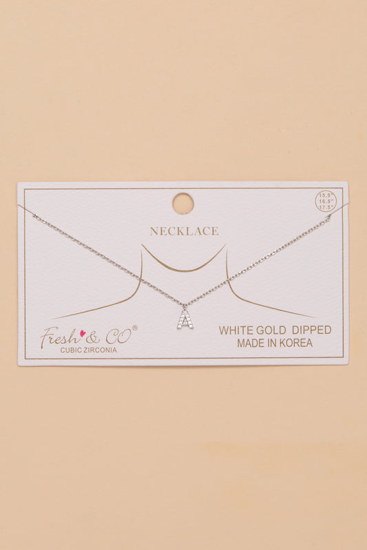 Valerie White Gold Dipped Cubic Zirconia Letter Pendant Necklace | A