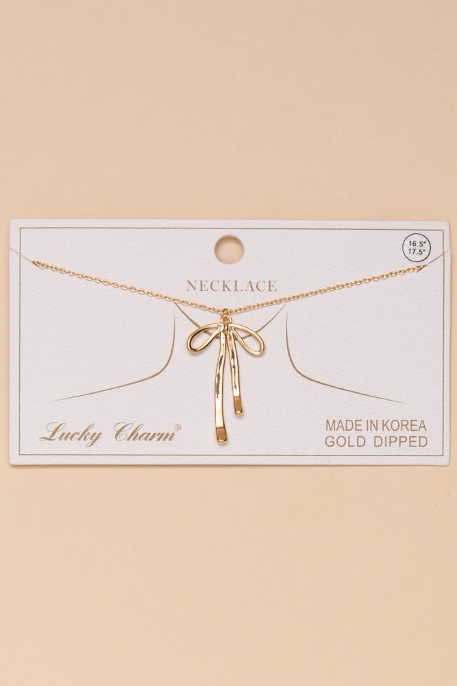 Bella Long Tail Bow Ribbon Pendant Necklace | Gold
