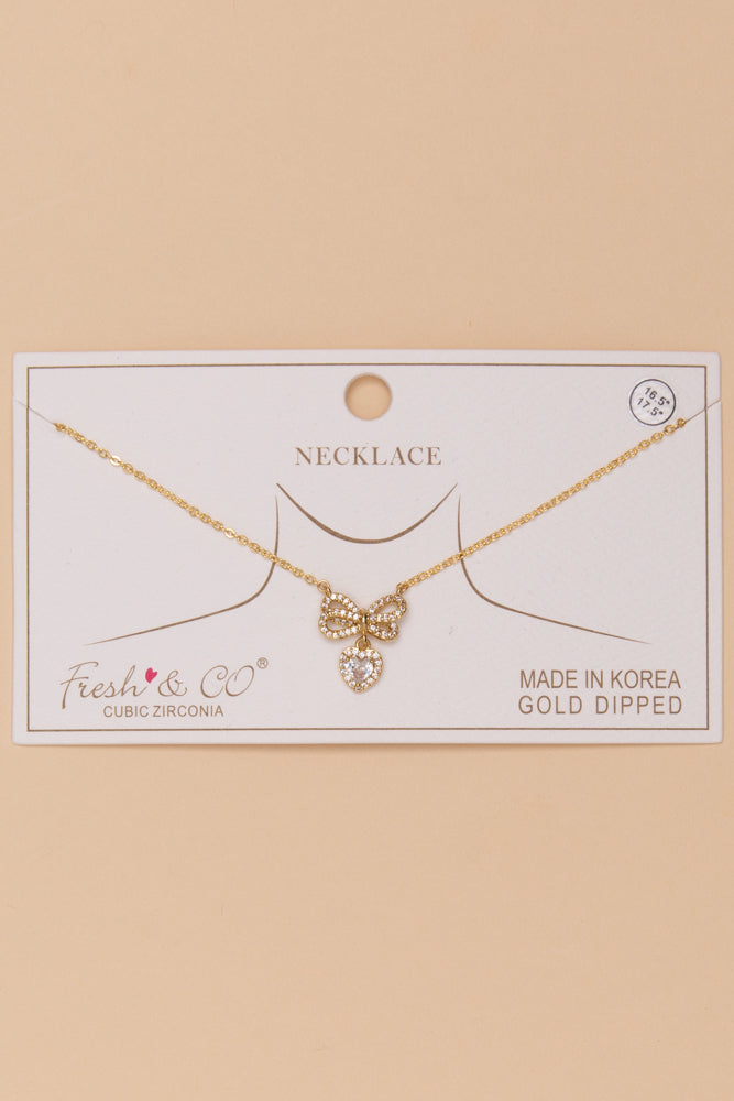 Rylee Bow Ribbon Pendant Necklace | Gold 