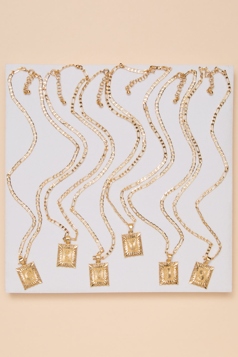 Luna Gold Dipped Initial Rectangle Pendant with Figaro Chain