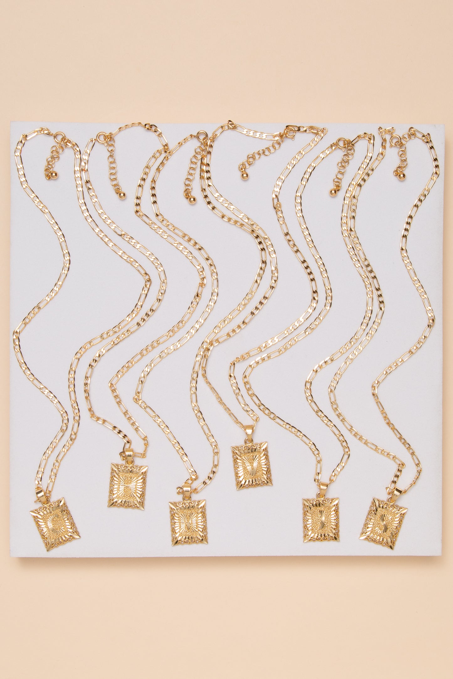 Luna Gold Dipped Initial Rectangle Pendant with Figaro Chain