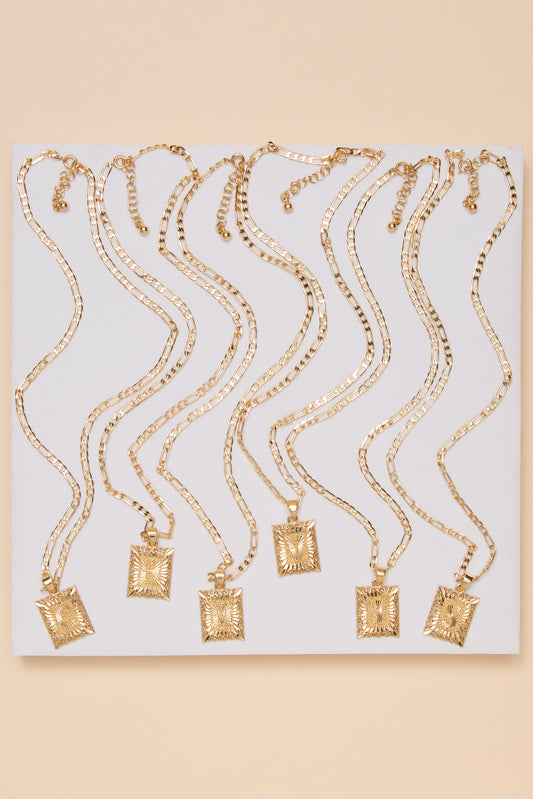 Luna Gold Dipped Initial Rectangle Pendant with Figaro Chain