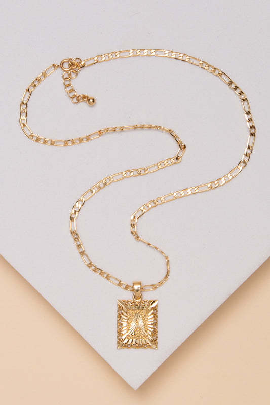 Luna Gold Dipped Initial Rectangle Pendant with Figaro Chain | A